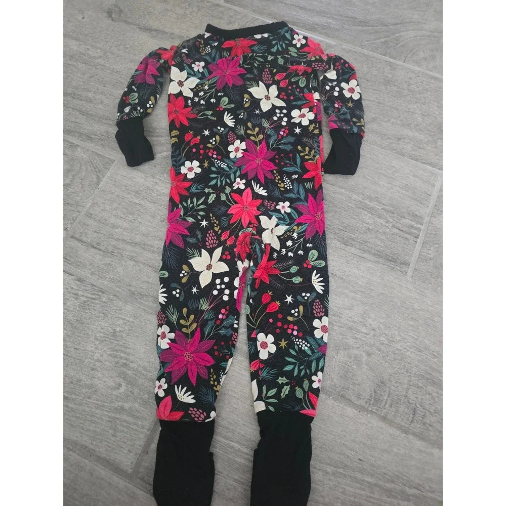 Little‎ Sleepies 6-12M Poinsettia Floral Bamboo Viscose Zippy Pajamas Black Red